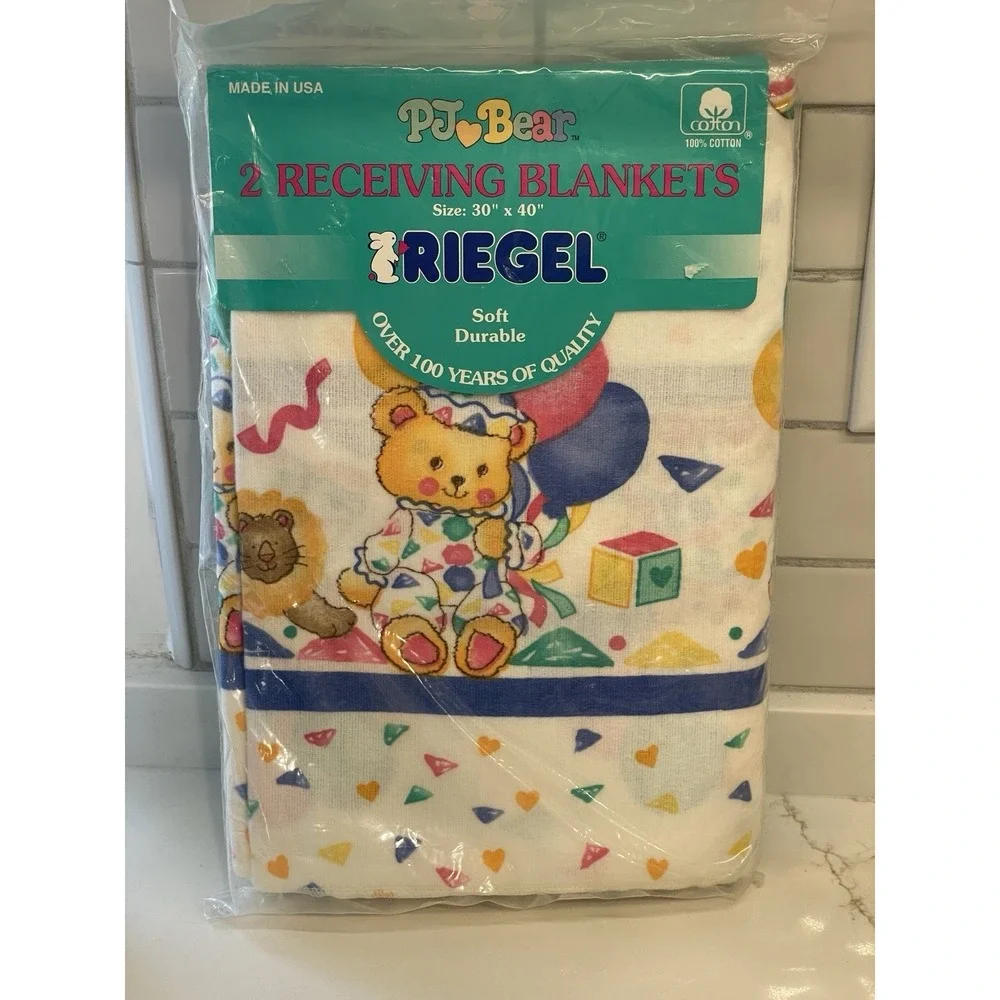 Vintage PJ Bear Riegel Receiving Blankets Set of 2‎ 30
